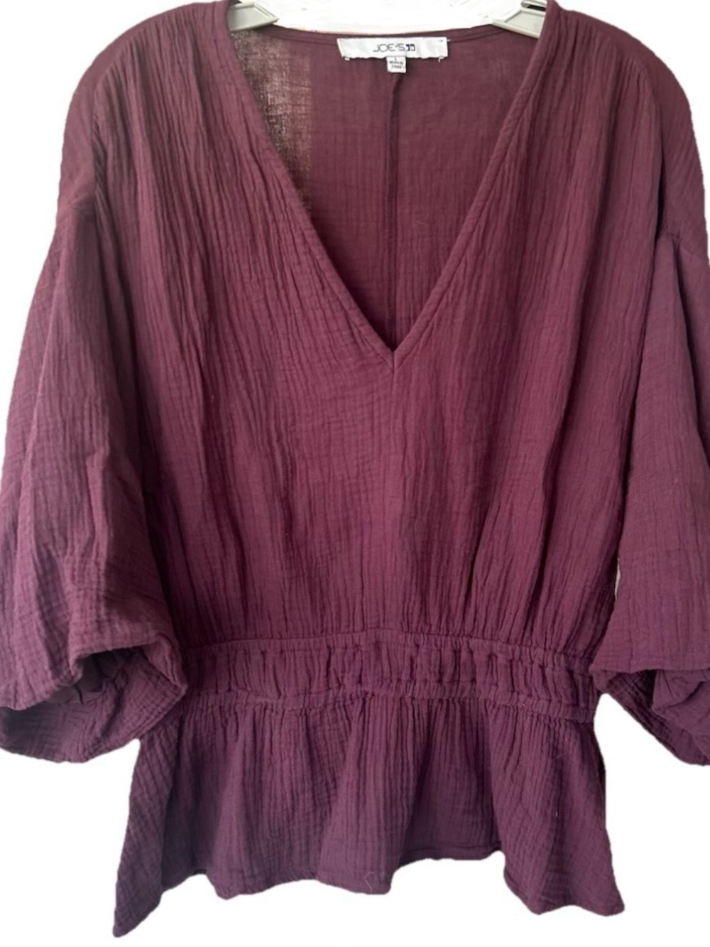 JOE’S Jeans Gauze Peplum Blouse L Burgundy Cotton V Neck Boho Top
